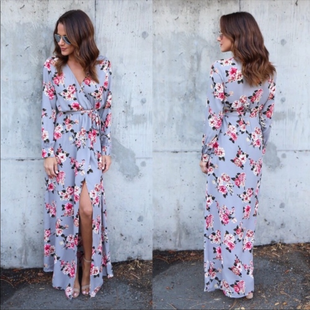 Olivaceous floral long sleeve wrap maxi medium